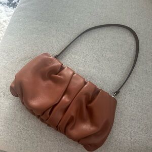 STAUD Cognac Ruched Mini Shoulder Bag
